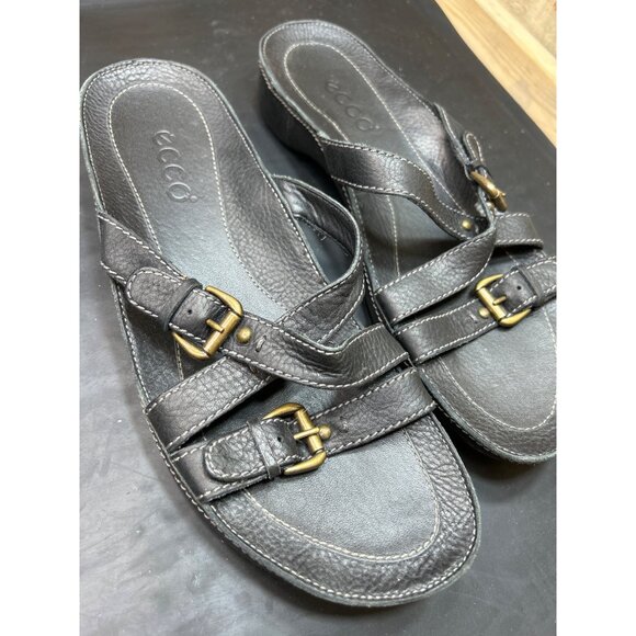 Ecco Womens Black Leather Slide Sandals Size 40 EU US 9 - 9.5 - Picture 3 of 6